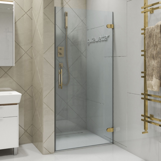 LUX DOOR GK-001-CH02 золотой металлик стекло выбеленное правое открывание двери