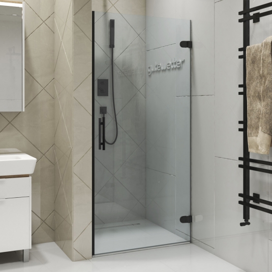 LUX DOOR GK-001-CH02 черный матовый стекло выбеленное правое открывание двери