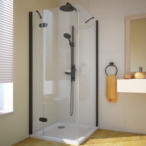 LUX SQUARE GK-103-CH02 черный матовый стекло выбеленное левое открывание двери