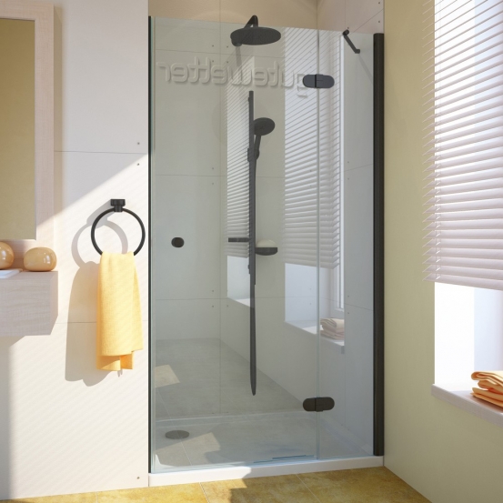 LUX DOOR GK-102 черный матовый стекло выбеленное правое открывание двери